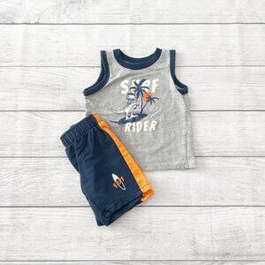 Little Rebels Baby Boy 2 Piece Outfit Set Surf Rider Tank Shorts 9-12 Months